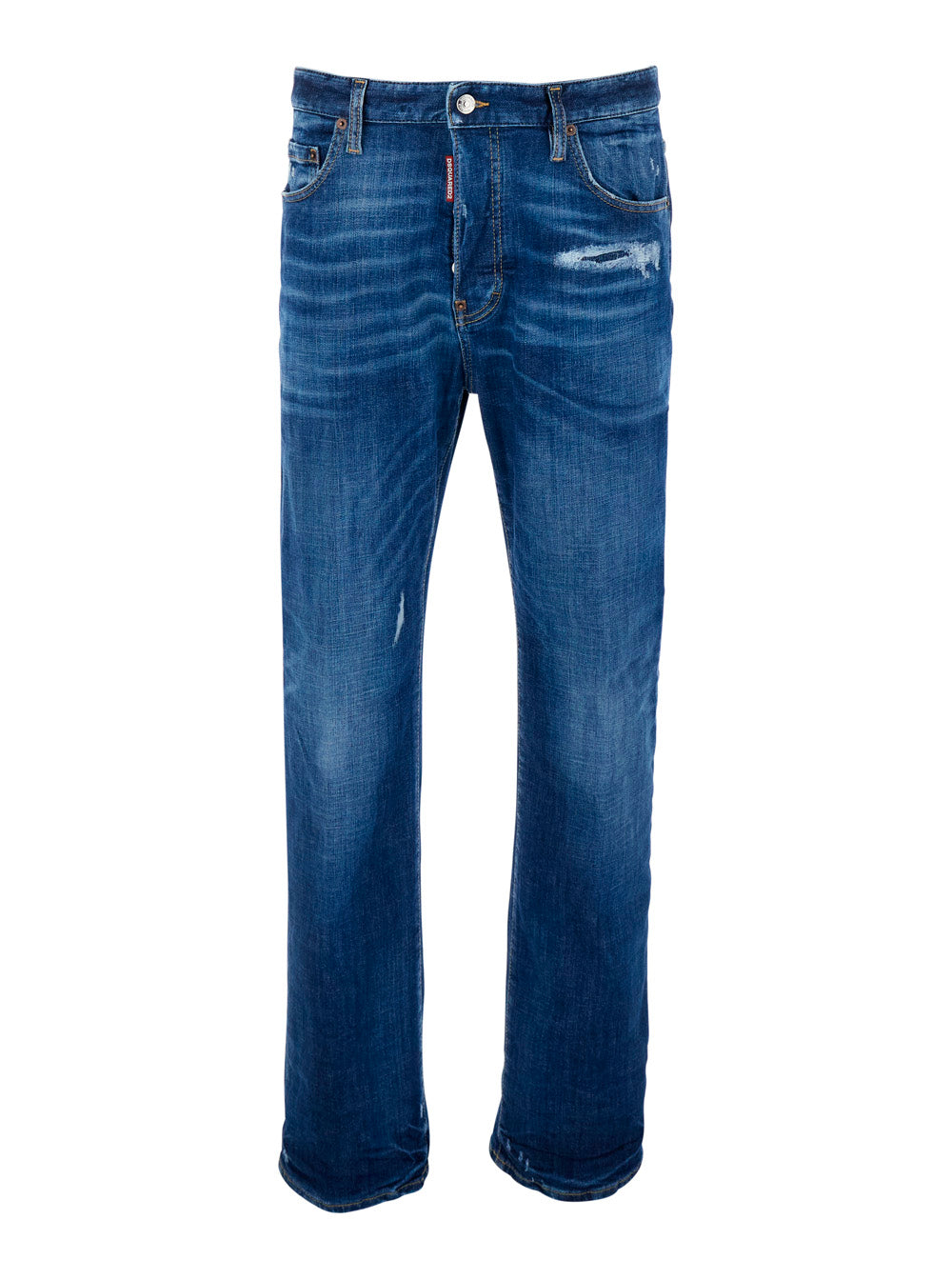 Dsquared2 Men Blue Denim Jeans With Ripped Details And Logo Patch On The Back For Men DSQUARED2