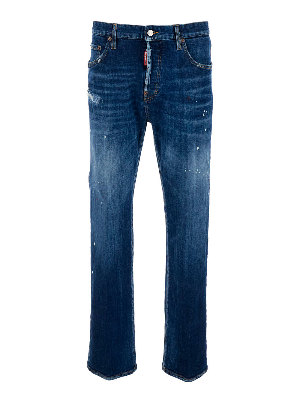 Dsquared2 Men '643' Blue Jeans With Ripped Details All-Over And Logo Patch On The Back In Denim Men DSQUARED2