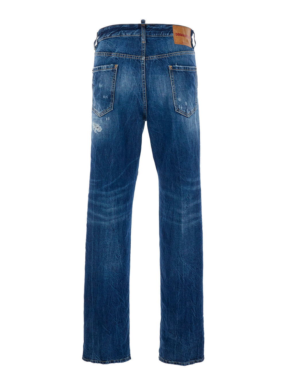 Dsquared2 Men '642' Blue Jeans With All-Over Ripped Details And Logo Patch On The Back In  Denim For Men DSQUARED2