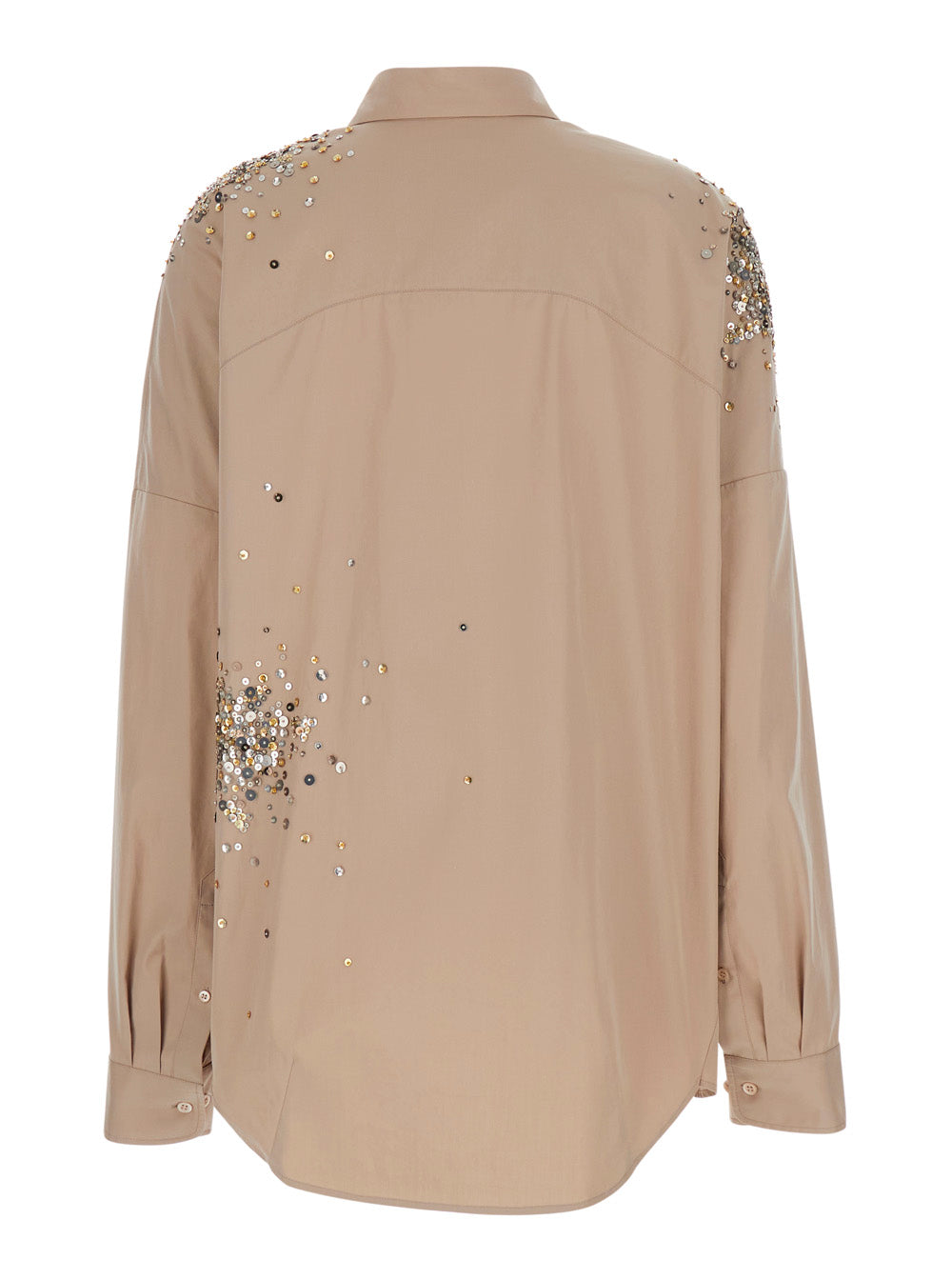 Dries Van Noten Women 'Casia' Beige Shirt With Classic Collar And All-Over Rhinestone Embroidery In Cotton Woman DRIES VAN NOTEN
