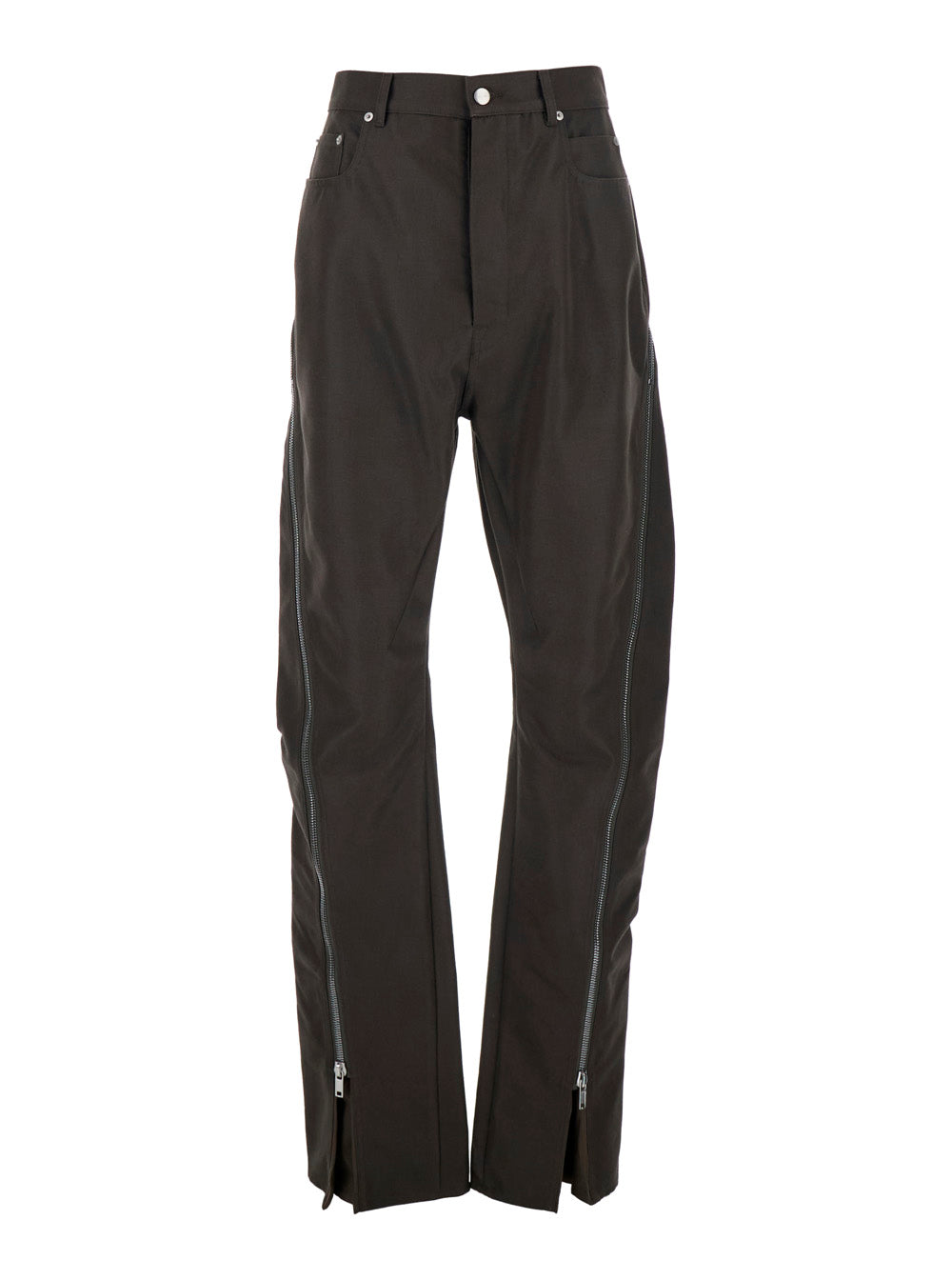 Rick Owens Men Bolan Banana Pants With Zip Details In Brown Stretch Cotton For Men