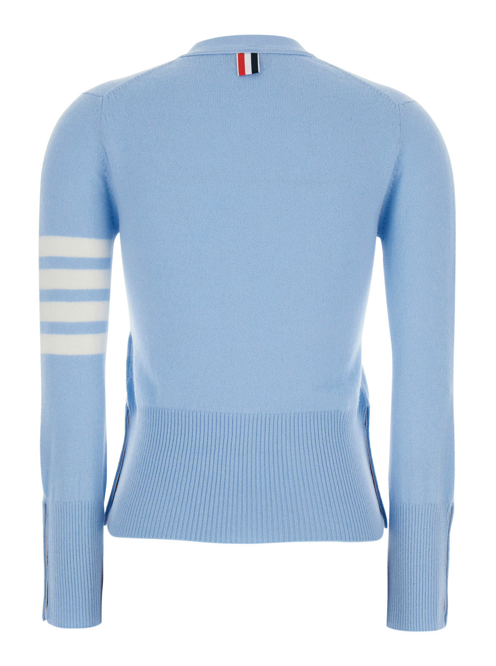 Thom Browne Women Blue Cardigan With V Neck And 4Bar Logo On The Sleeve In Cashmere Woman THOM BROWNE