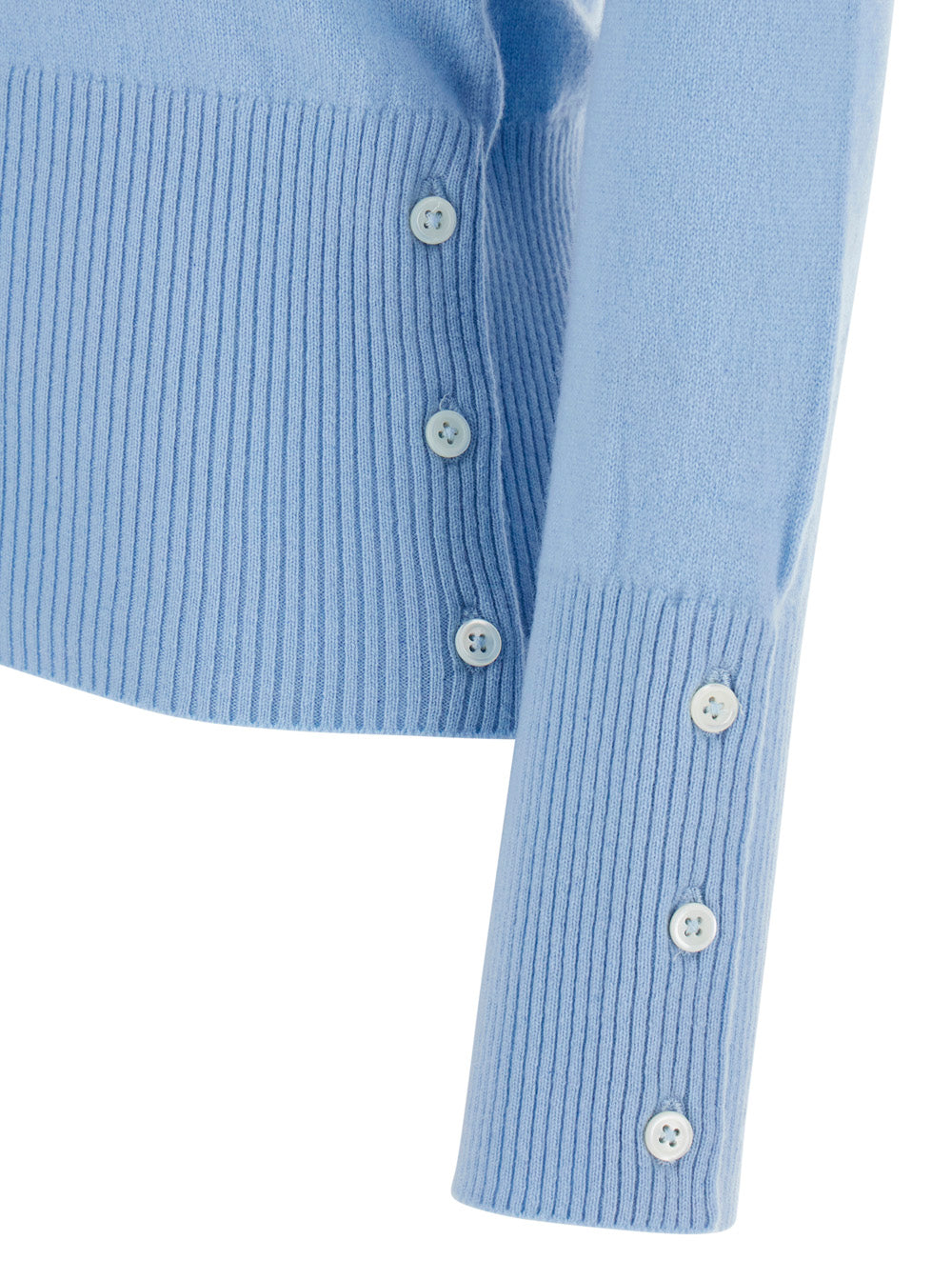 Thom Browne Women Blue Cardigan With V Neck And 4Bar Logo On The Sleeve In Cashmere Woman THOM BROWNE