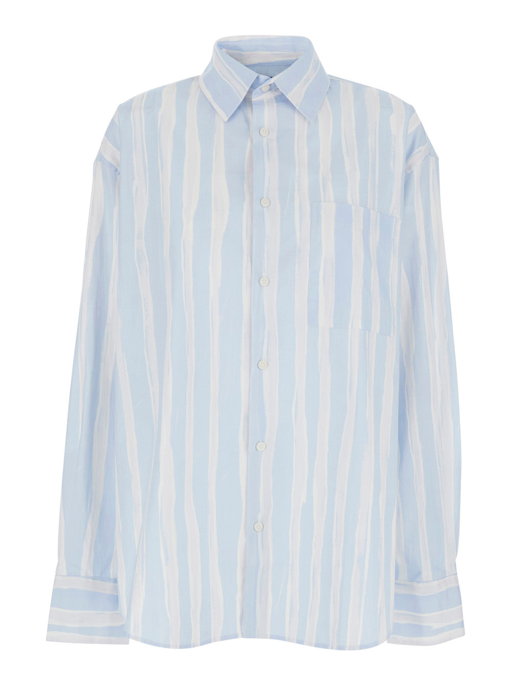 Jacquemus Men 'La Chemise Camargue' Light Blue T-Shirt With Classic Collar And All-Over Stripe Motif In Cotton For Men JACQUEMUS