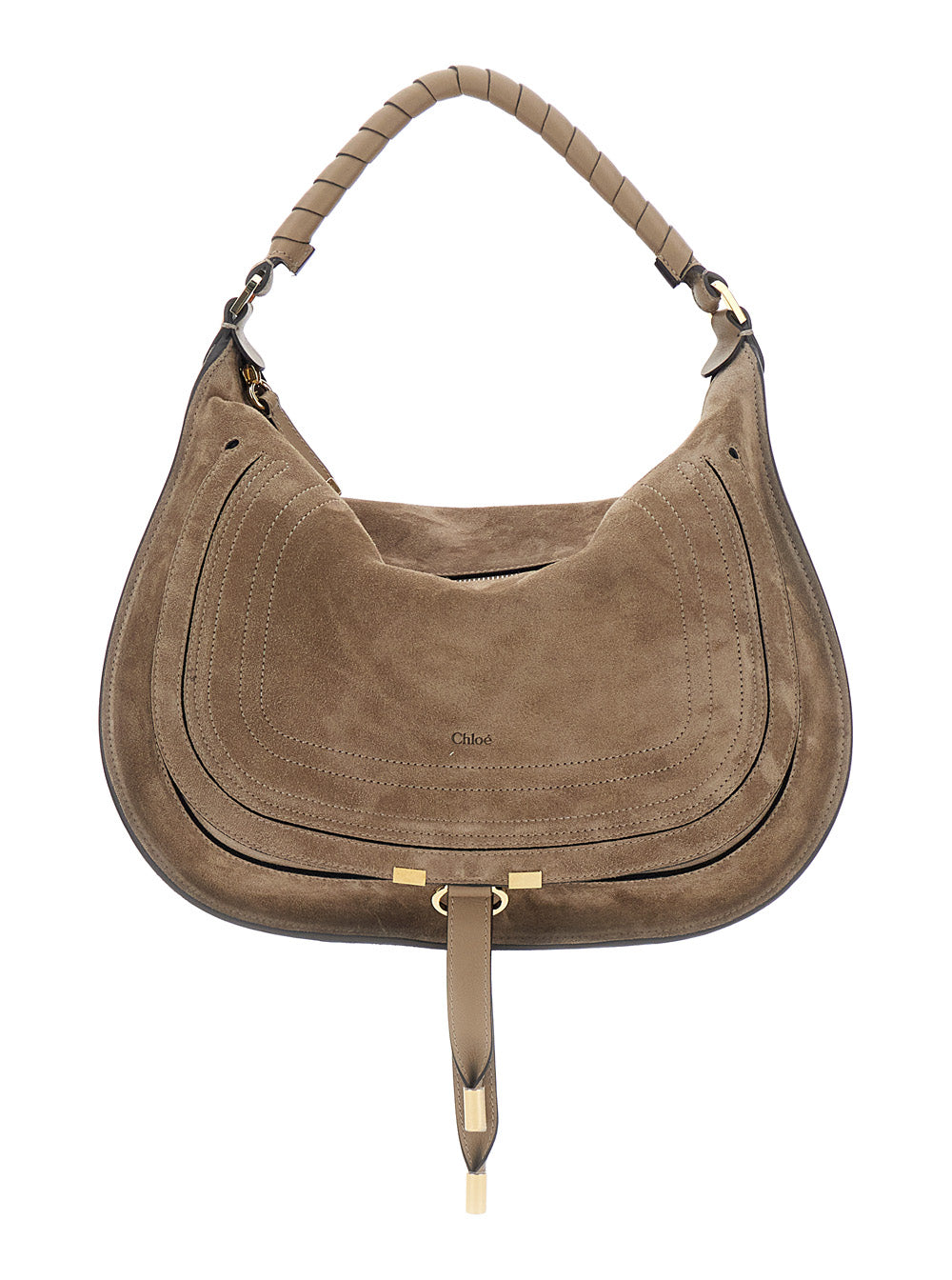 Chloé Women 'Marcie Medium' Brown Shoulder Bag With Lettering Logo On Front In Suede Woman