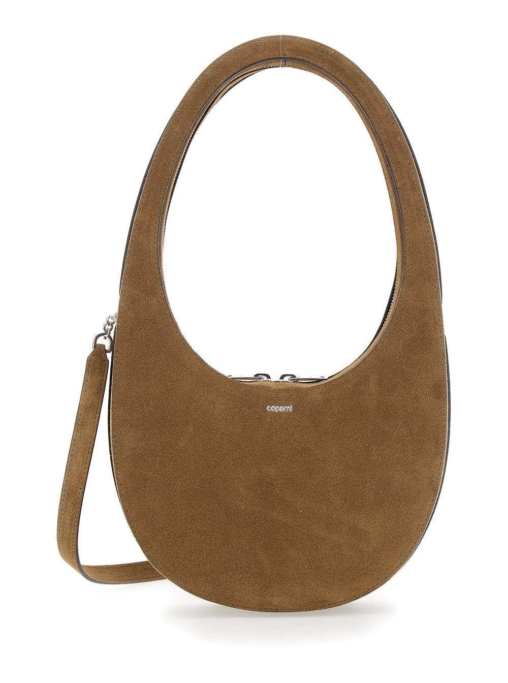 Coperni Women 'Swipe' Brown Shoulder Bag With Embossed Logo And Adjustable Removable Strap In Suede Women
