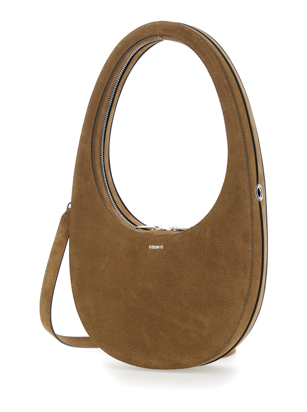Coperni Women 'Swipe' Brown Shoulder Bag With Embossed Logo And Adjustable Removable Strap In Suede Women