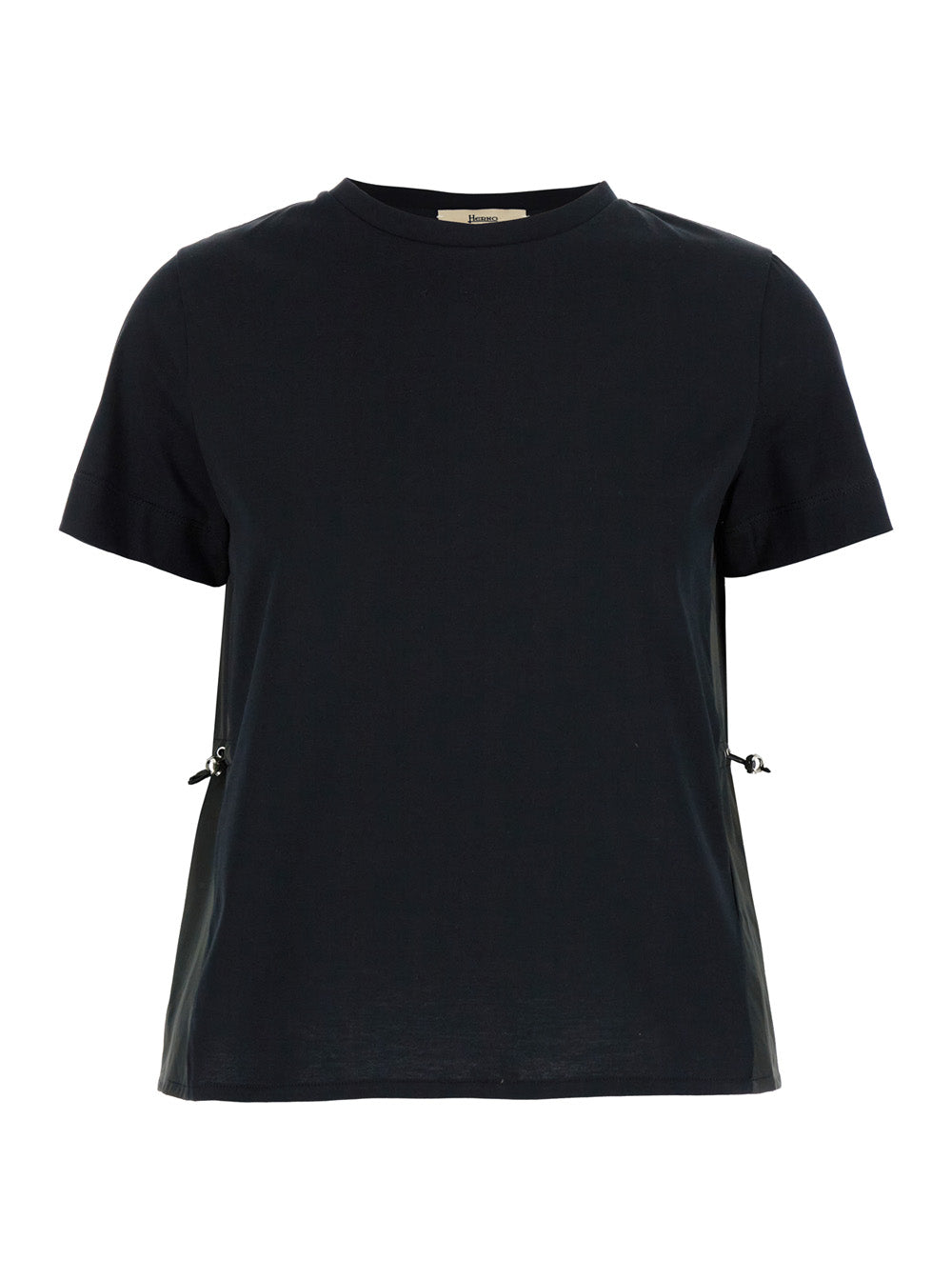 Herno Women Black T-Shirt With Drawstring And Vent On The Back In Cotton Woman HERNO