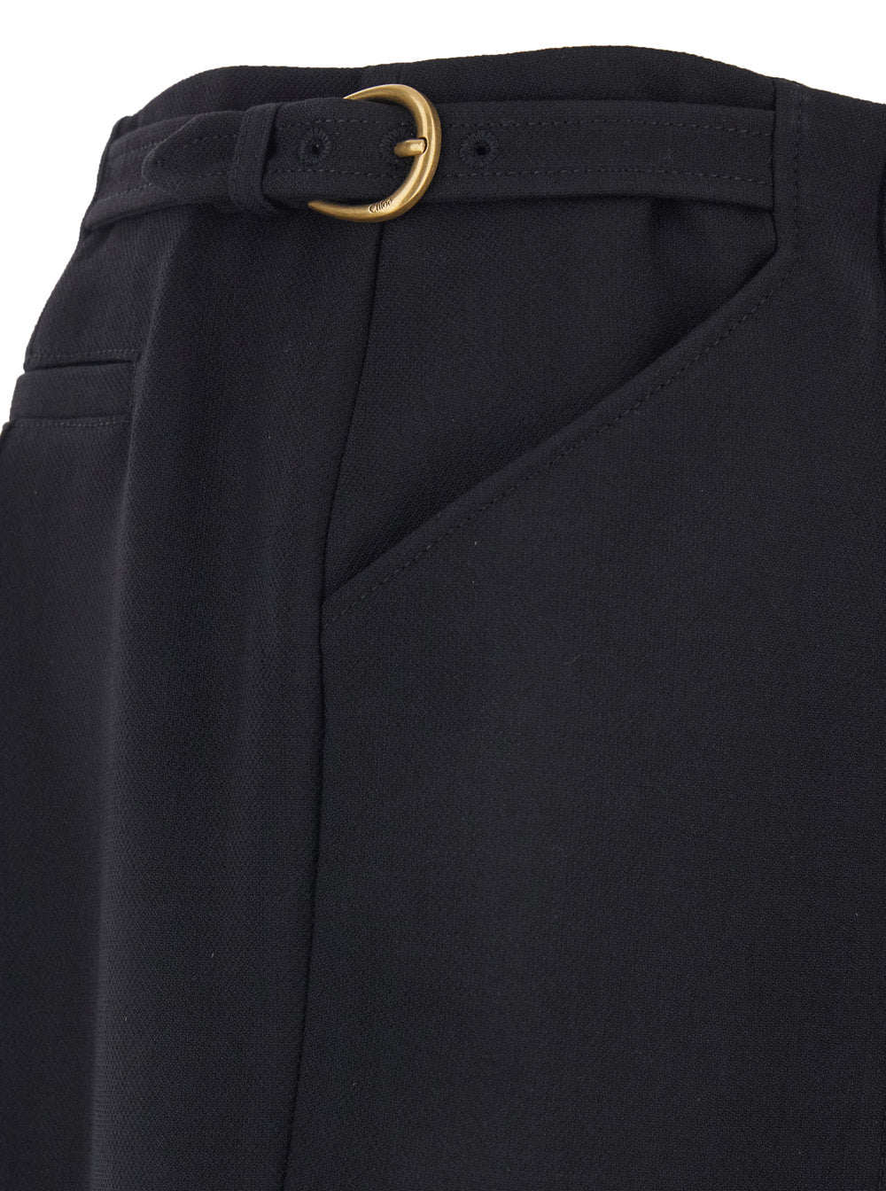 Chloé Women Black Bermuda With Side Buckle Closure And Front Pleats In Wool For Women CHLOE