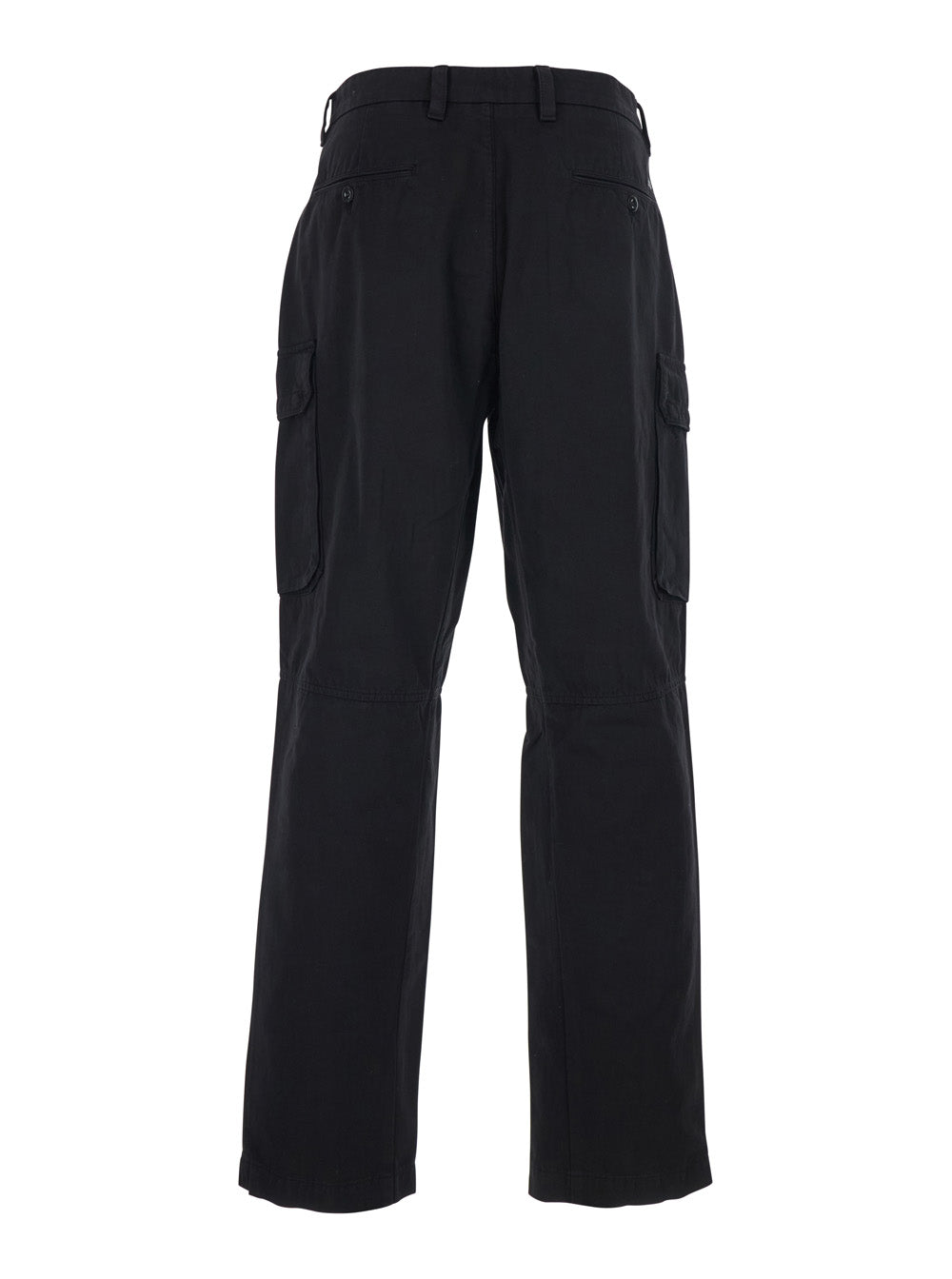 C.P. Company Men Black Cargo Pants With Logo Plate On The Side And Two Front Cargo Pockets In Cotton For Men