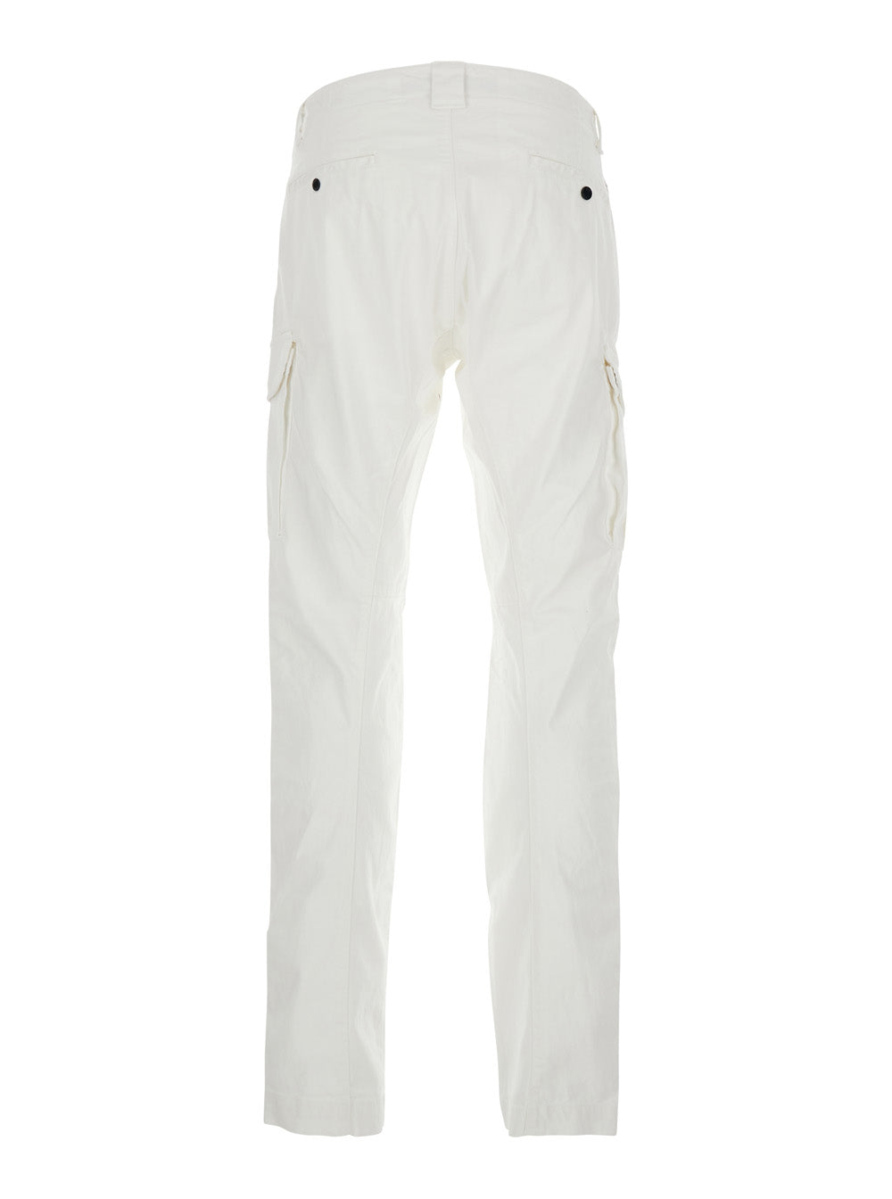 C.P. Company Men White Cargo Pants With Logo Plate On The Side And Two Cargo Pockets On The Front In Stretch Cotton For Men