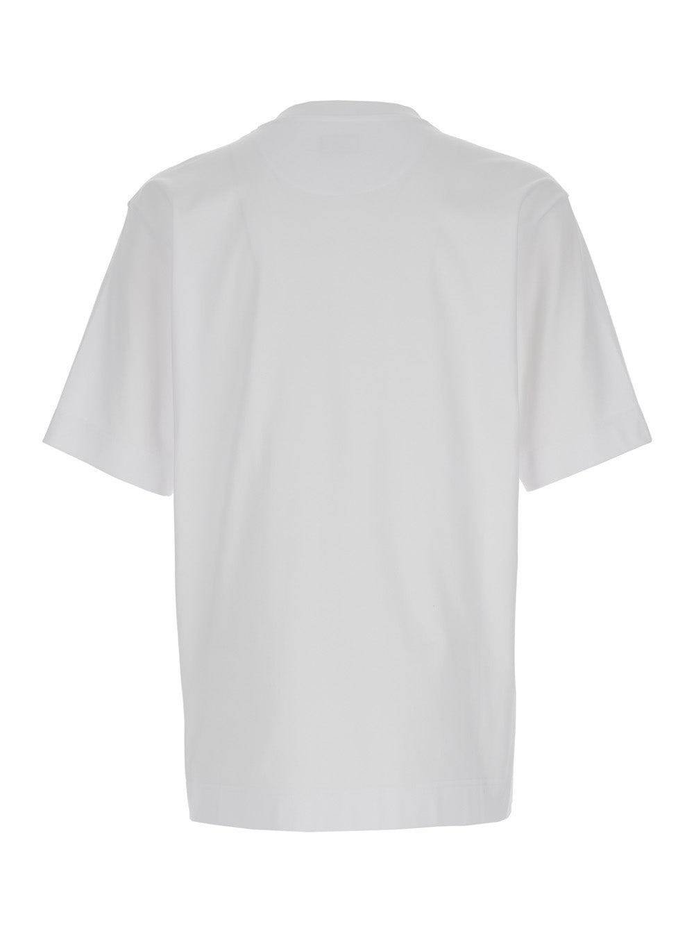 Fendi Men White Crew Neck T-Shirt With Ff Plate On The Front In Cotton For Men FENDI