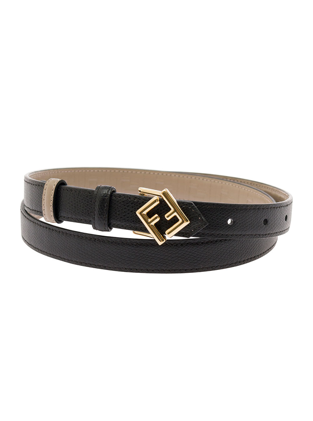 Fendi Women Black Reversible Belt With Ff Double Closure In Leather For Women FENDI