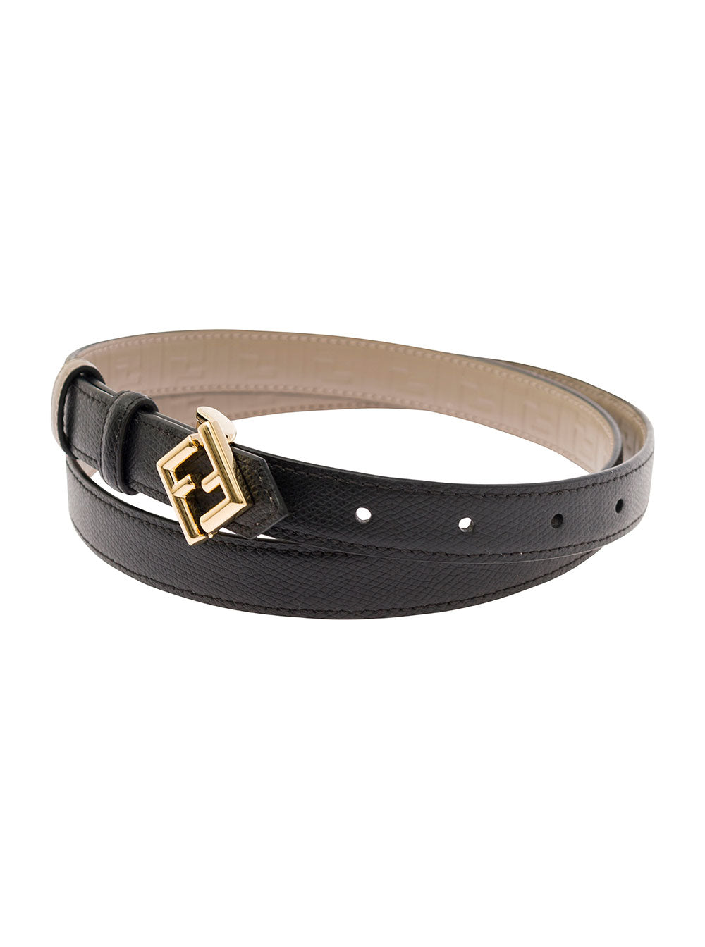 Fendi Women Black Reversible Belt With Ff Double Closure In Leather For Women FENDI