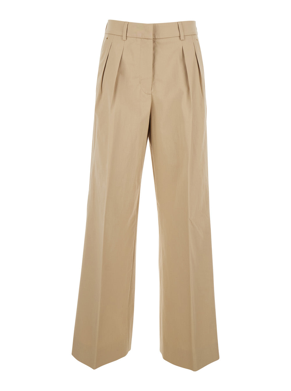 Moncler Women Beige Pants With Front Pences And Logo Patch On The Side In Cotton Blend Woman MONCLER