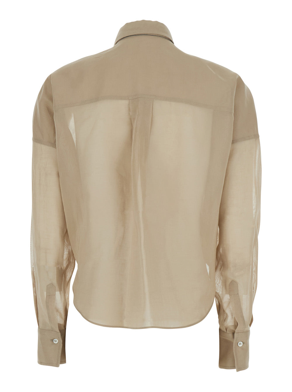 Brunello Cucinelli Women Beige Shirt With Classic Collar And Draping On The Front In Cotton For Women BRUNELLO CUCINELLI