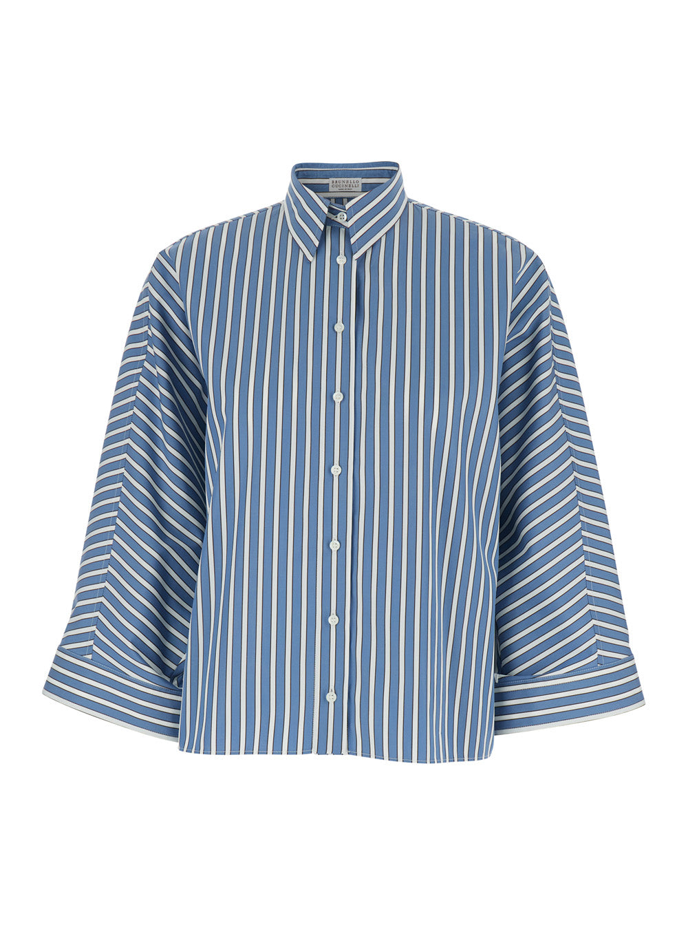 Brunello Cucinelli Women Blue Oversize Shirt With Monil Detail On The Collar And All-Over Striped Motif In Cotton Woman BRUNELLO CUCINELLI