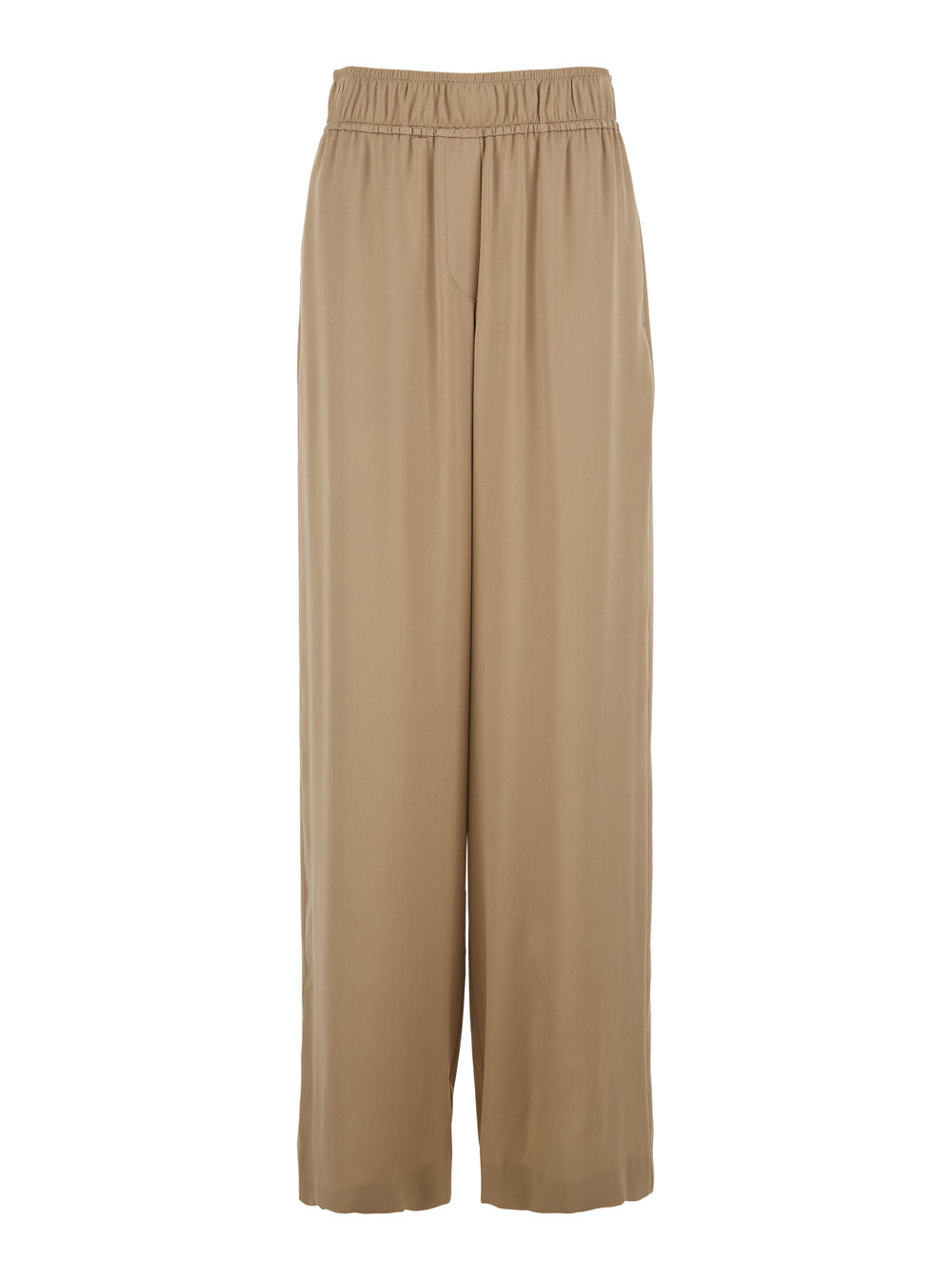 Brunello Cucinelli Women Beige Pants With Elastic Waist And Wide Leg In Silk For Women BRUNELLO CUCINELLI
