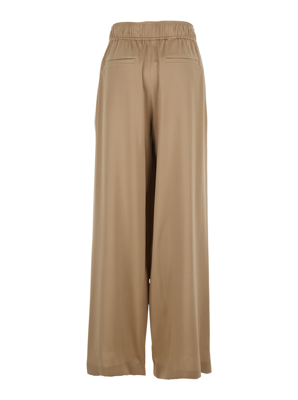 Brunello Cucinelli Women Beige Pants With Elastic Waist And Wide Leg In Silk For Women BRUNELLO CUCINELLI