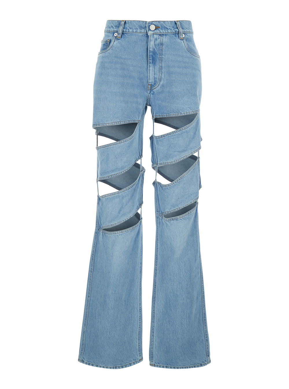 Coperni Women Spiral Cut-Out Design Jeans With Logo Patch On The Back In Light Blue Denim For Women COPERNI
