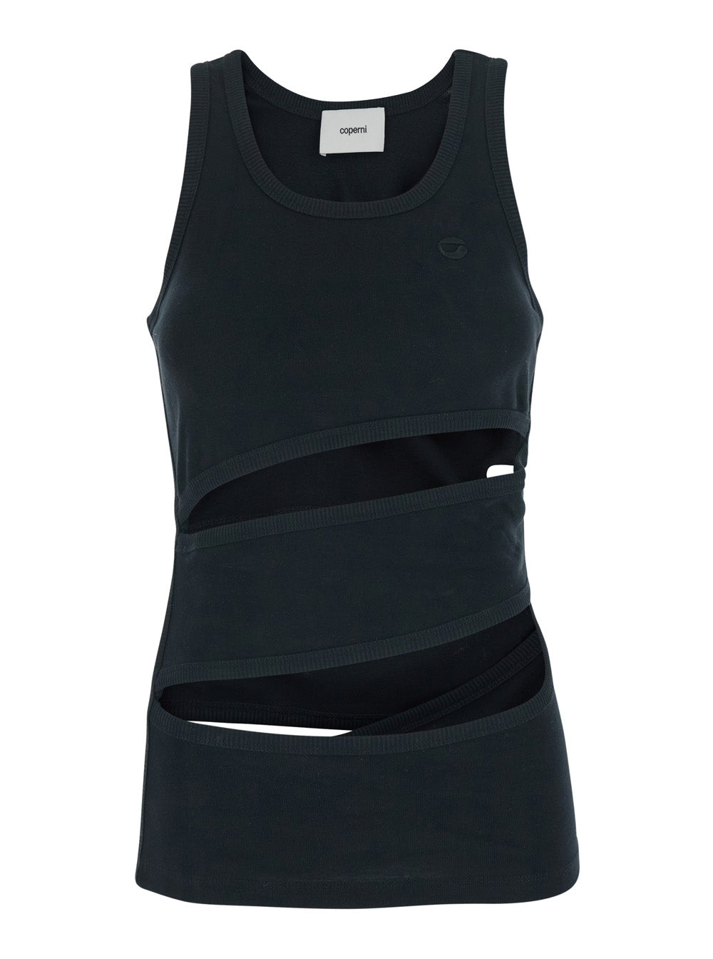 Coperni Women Sleeveless Top With Spiral Cut-Out Design And Logo Embroidery On The Front In Black Cotton For Women COPERNI