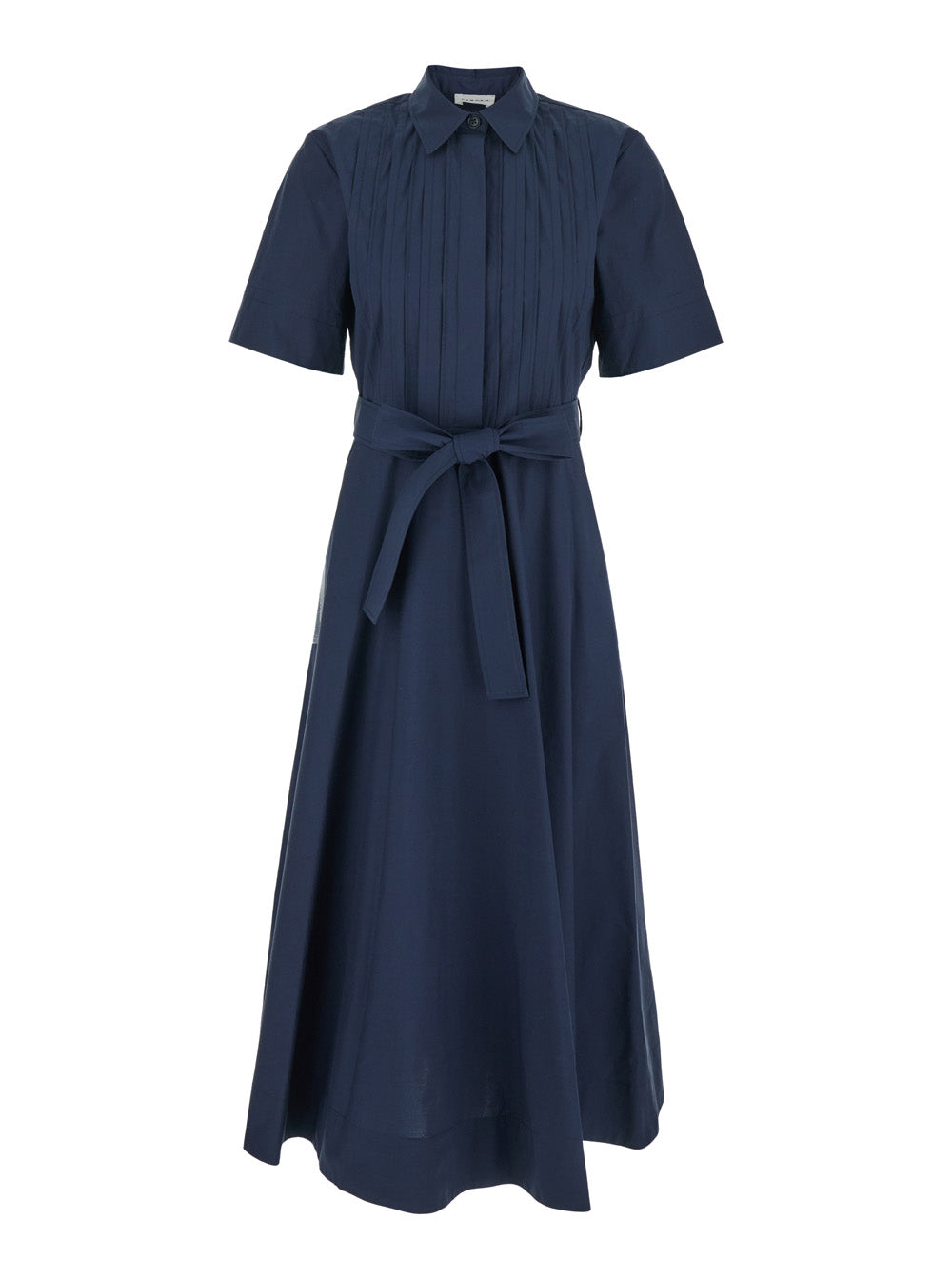 P.A.R.O.S.H. Women Long Dress With Classic Collar And Waist Belt In Blue Cotton For Women P.A.R.O.S.H.