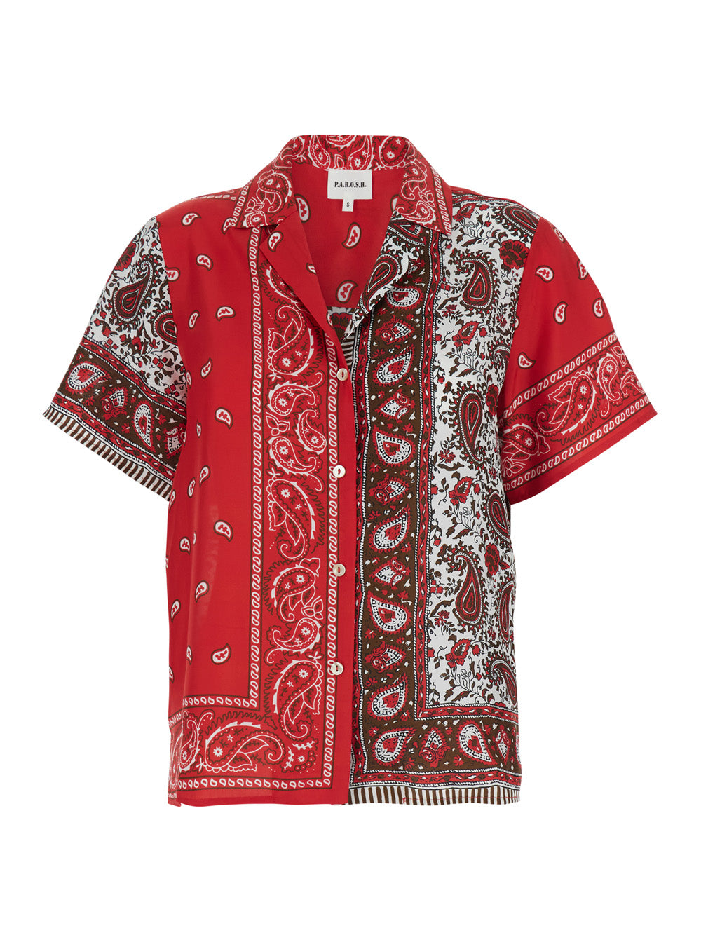 P.A.R.O.S.H. Women Shirt With Cuban Neckline And All Over Bandana Print In Red Silk For Women P.A.R.O.S.H.