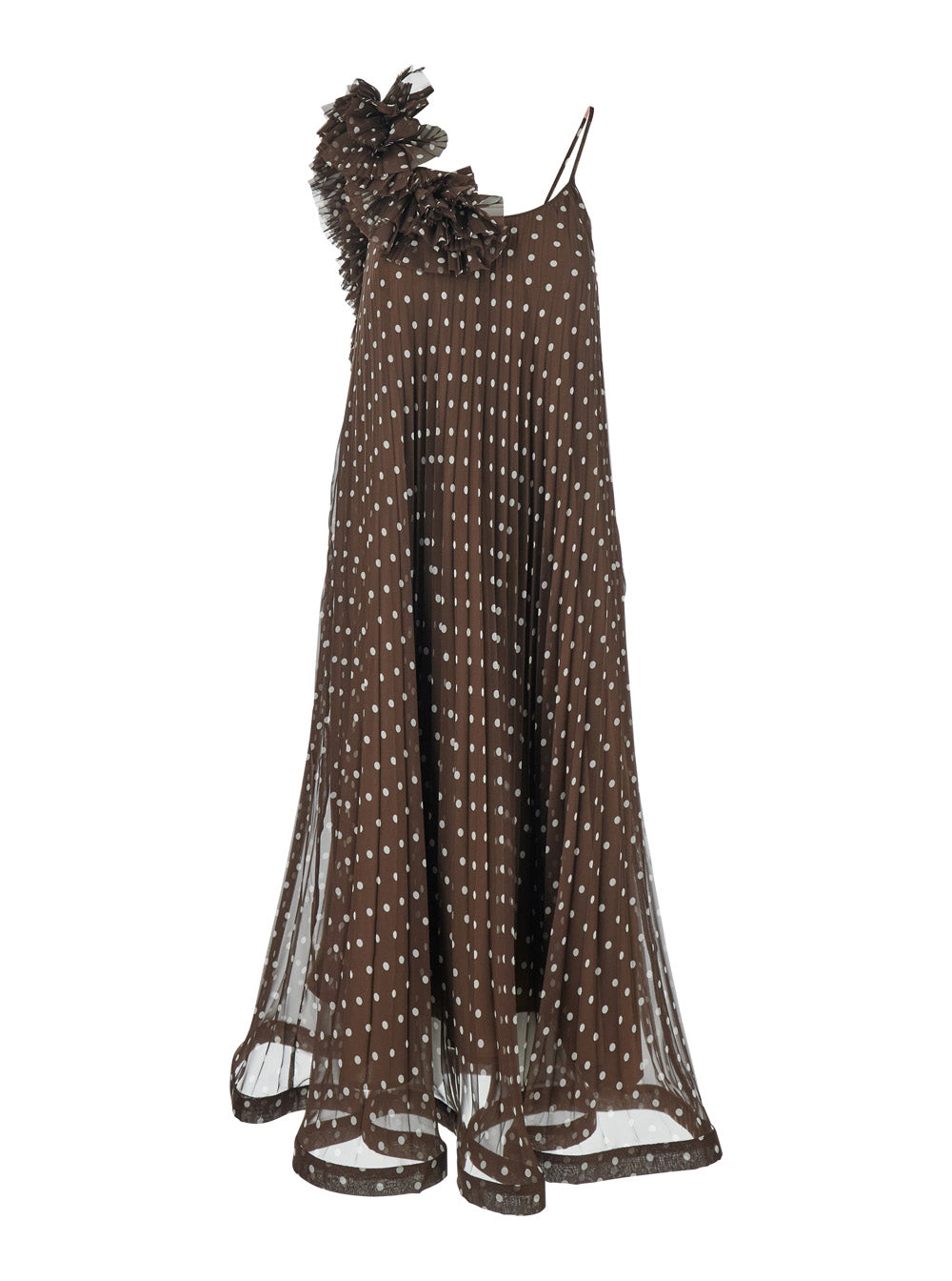 P.A.R.O.S.H. Women Brown Long Dress With Thin Straps And All Over Polka Dot Motif In Fabric Women P.A.R.O.S.H.