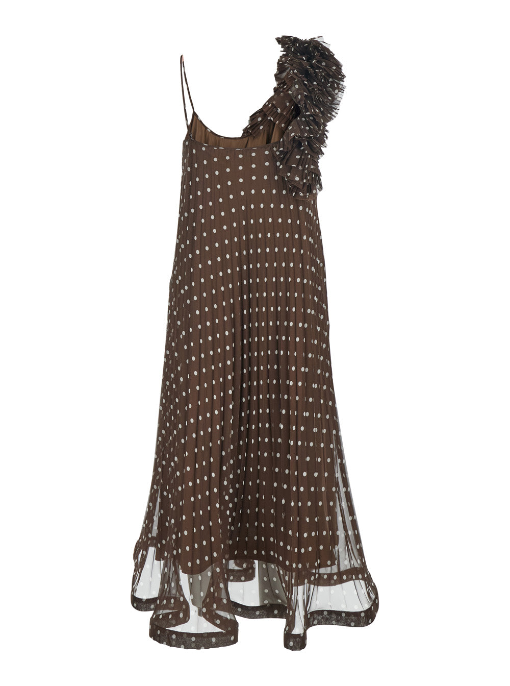 P.A.R.O.S.H. Women Brown Long Dress With Thin Straps And All Over Polka Dot Motif In Fabric Women P.A.R.O.S.H.