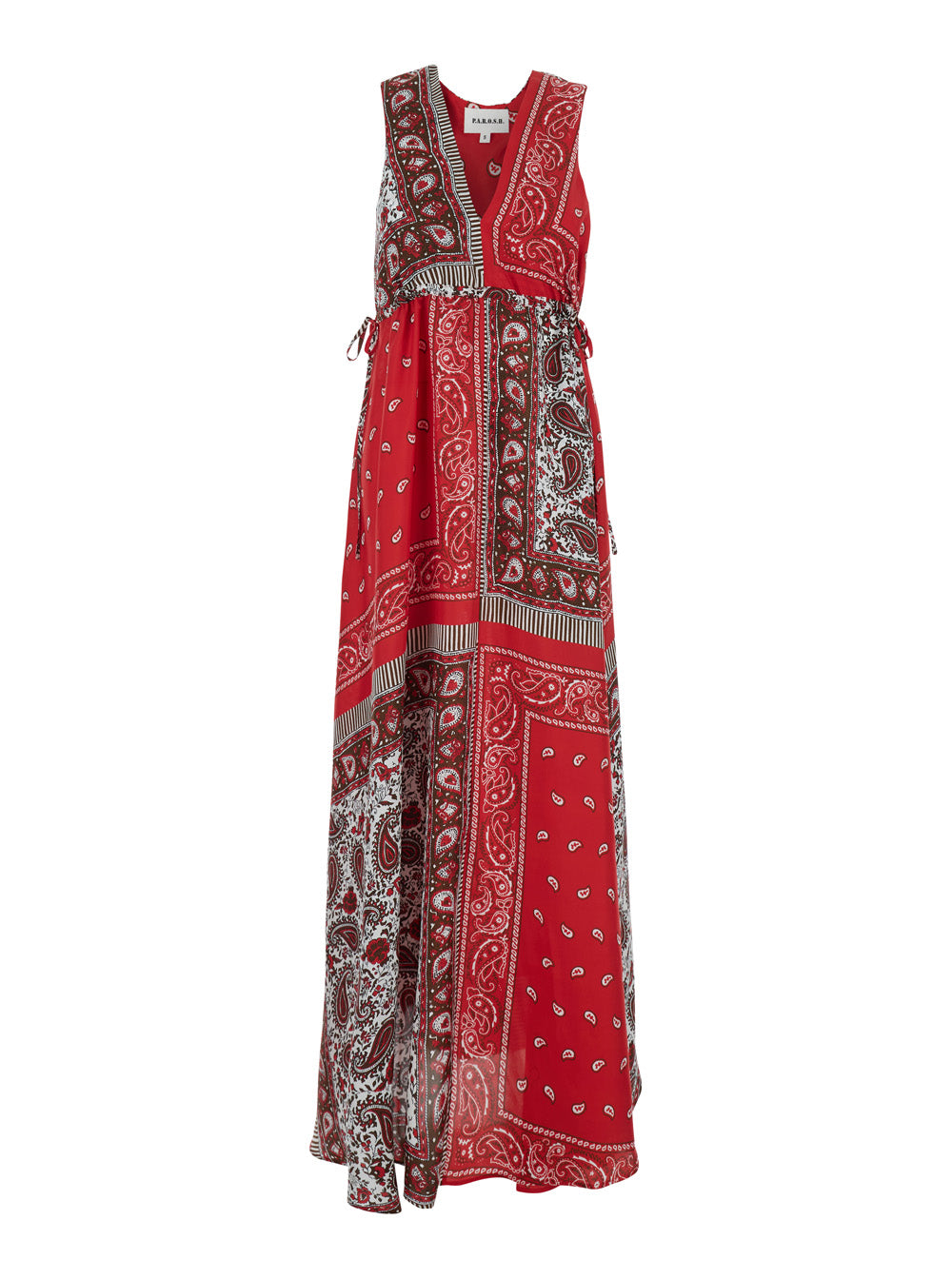 P.A.R.O.S.H. Women Long Dress 'Shiele' With V-Neck And All-Over Bandana Motif In Red Silk For Women P.A.R.O.S.H.