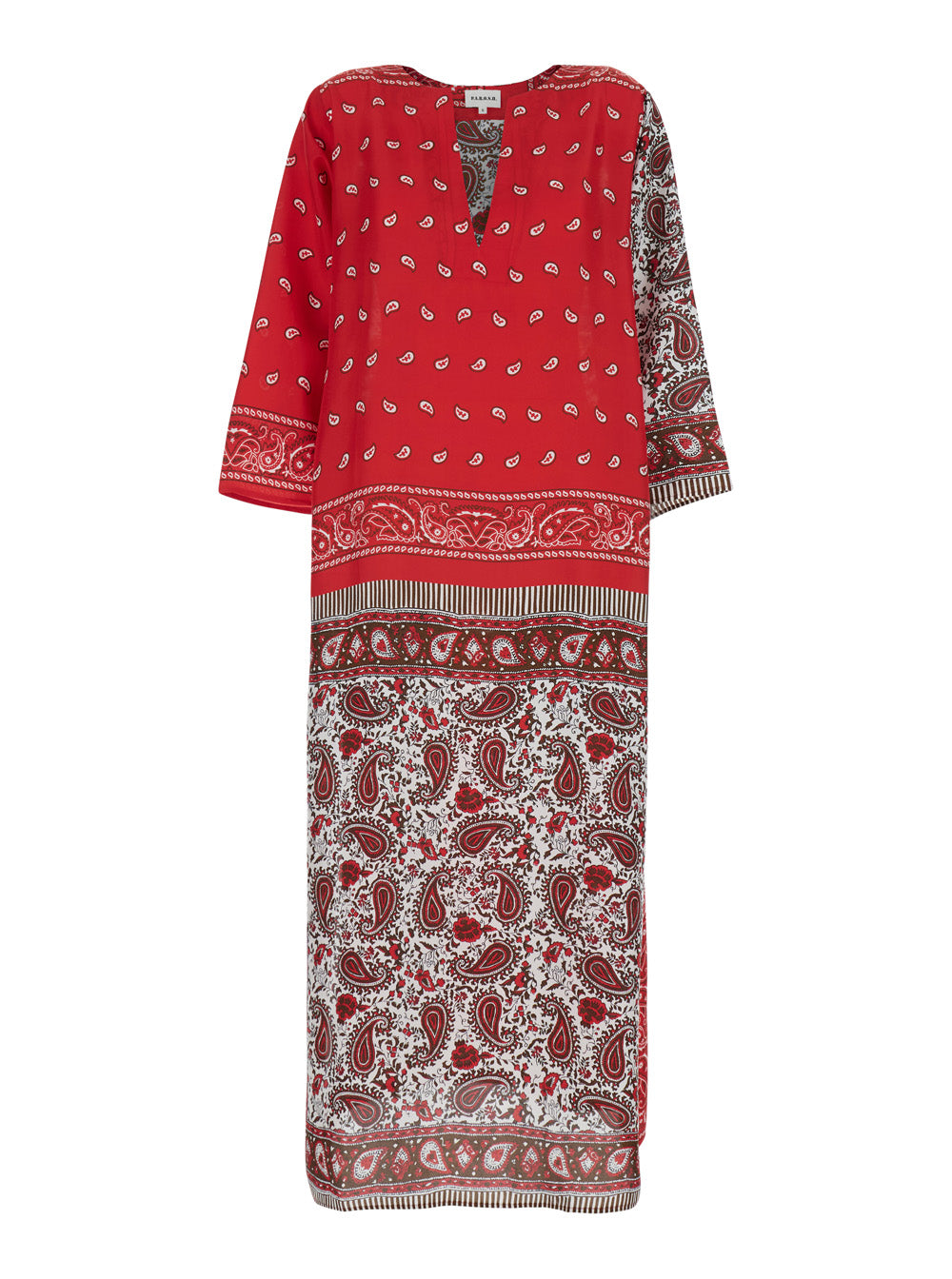 P.A.R.O.S.H. Women Red Silk Caftan With V-Neck And All-Over Bandana Motif For Women P.A.R.O.S.H.