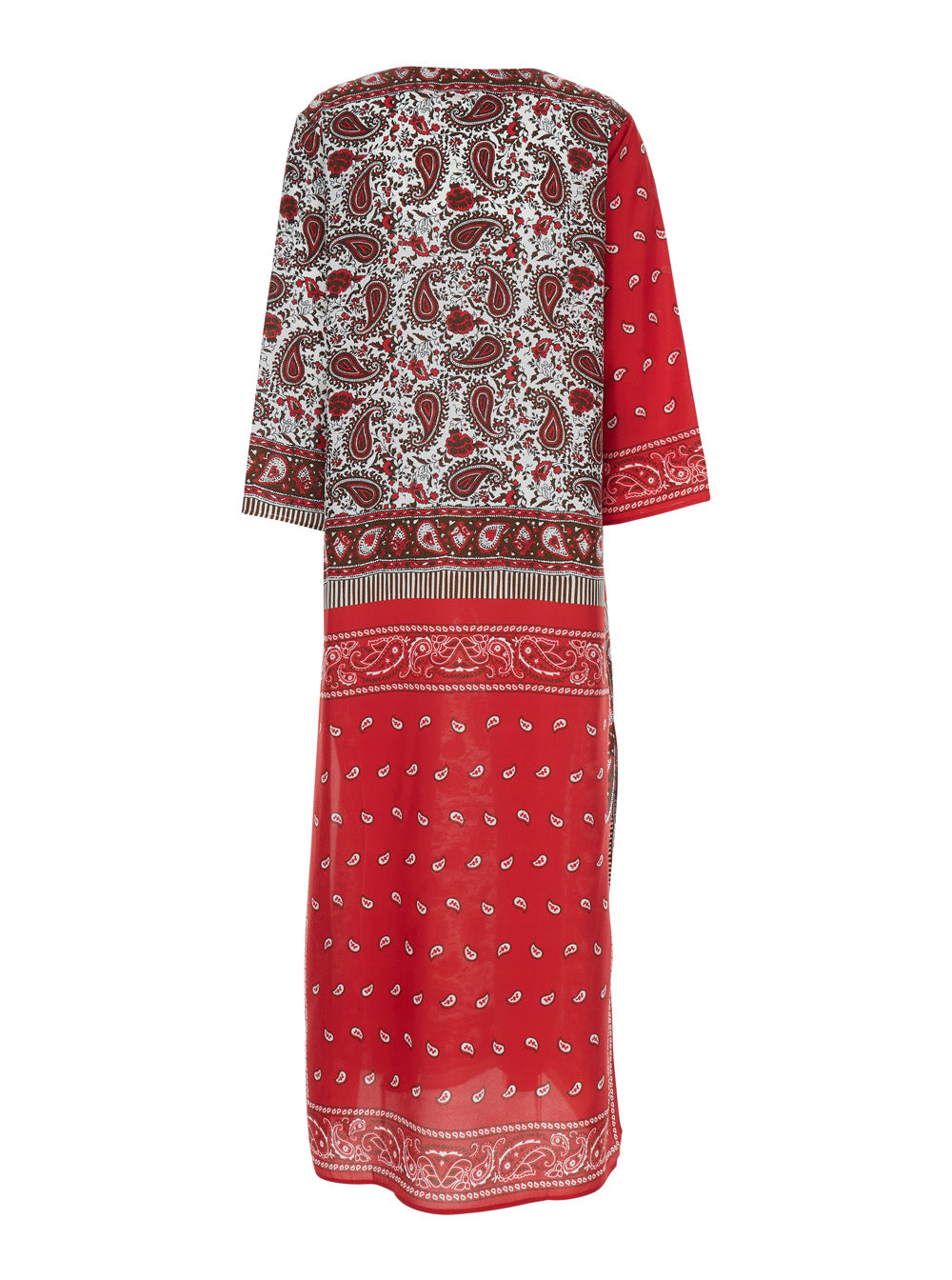 P.A.R.O.S.H. Women Red Silk Caftan With V-Neck And All-Over Bandana Motif For Women P.A.R.O.S.H.