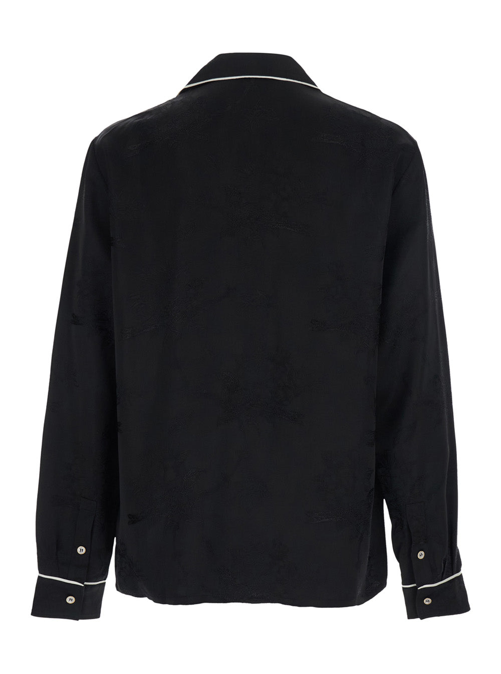 Amiri Men Black Long-Sleeved Shirt With Cuban Collar And Tone-On-Tone Floral Embroidery In Viscose For Men AMIRI