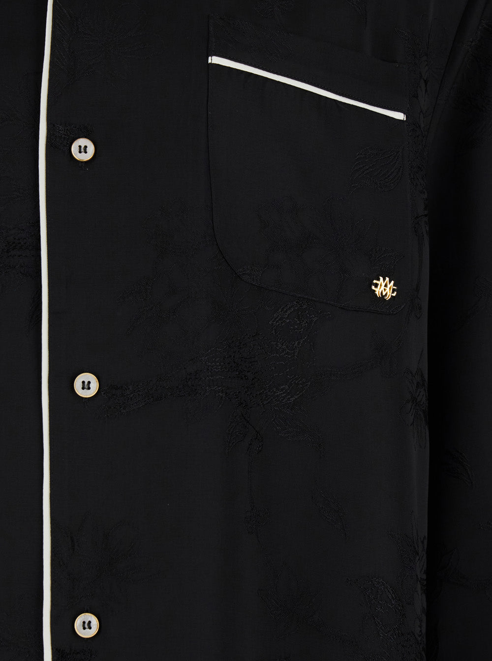 Amiri Men Black Long-Sleeved Shirt With Cuban Collar And Tone-On-Tone Floral Embroidery In Viscose For Men AMIRI