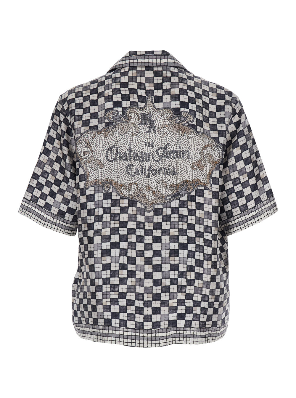 Amiri Men Black Silk Shirt With All-Over Check Motif And Logo Lettering On The Back Man AMIRI