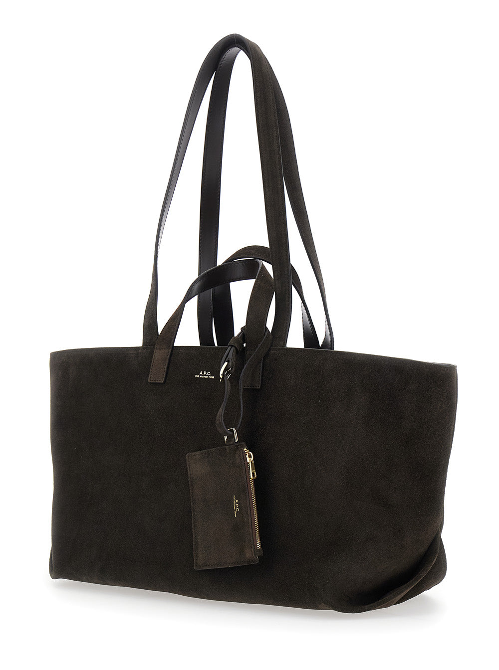 A.P.C. Women “Le Drummer” Brown Shopper With Four Handles And Logo Lettering On The Front In Suede Woman A.P.C.