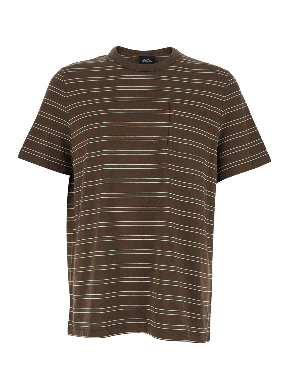 A.P.C. Men Brown Crew Neck T-Shirt With Striped Motif And Front Logo In Cotton Man A.P.C.