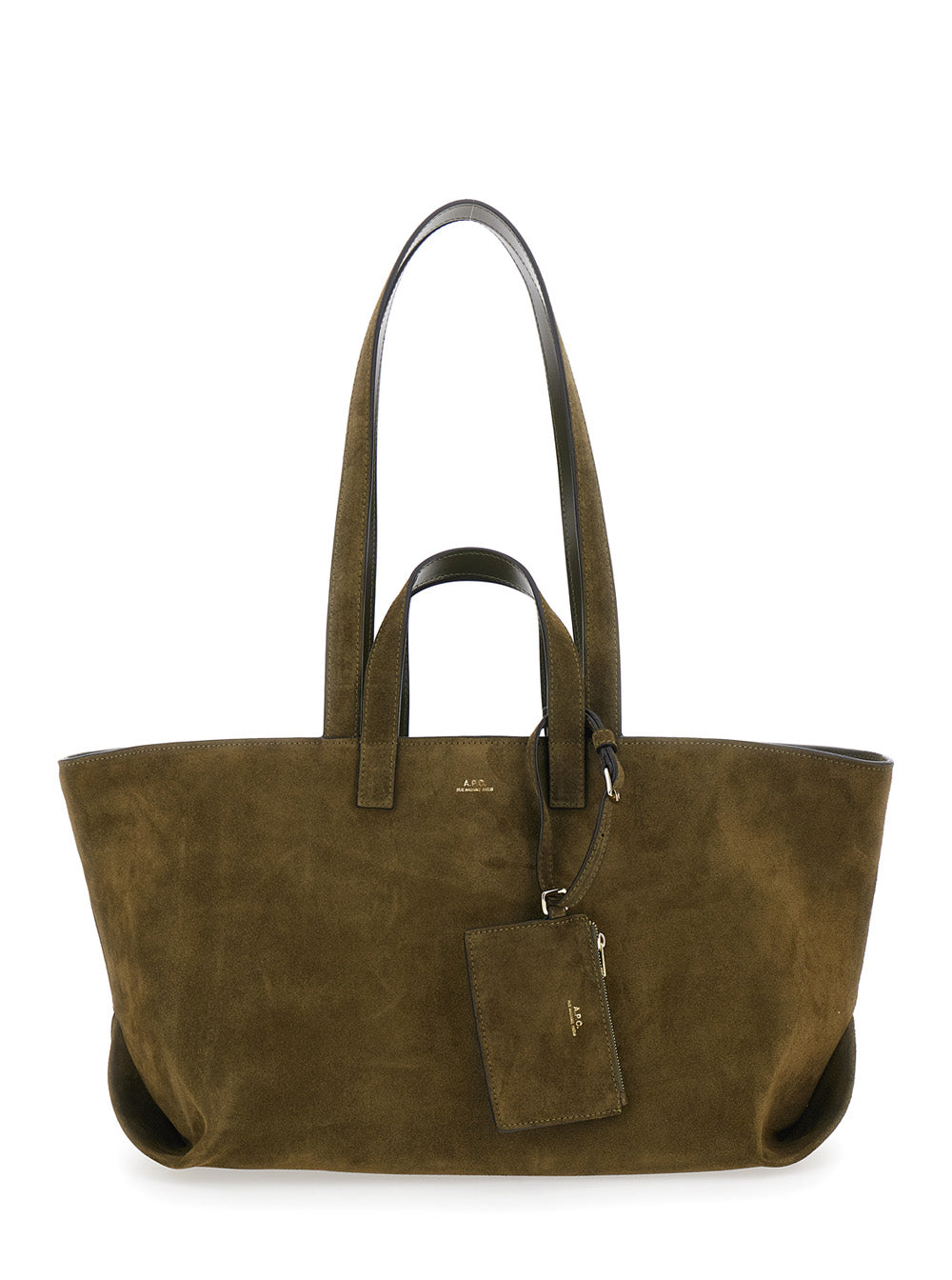 A.P.C. Women “Le Drummer” Green Shopper With Four Handles And Logo Lettering On The Front In Suede Woman A.P.C.
