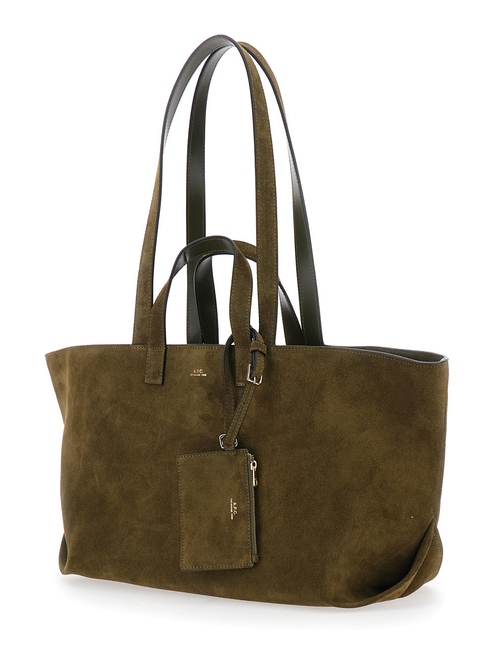 A.P.C. Women “Le Drummer” Green Shopper With Four Handles And Logo Lettering On The Front In Suede Woman A.P.C.