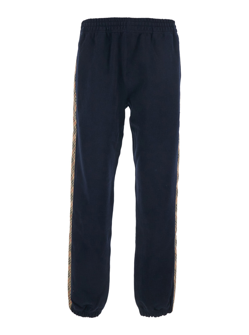 Burberry Men Blue Pants With Elastic Waist And Side Check Motif Stripes In Cotton Man BURBERRY