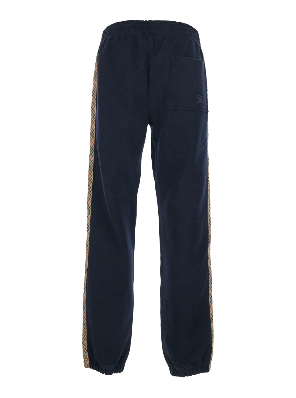 Burberry Men Blue Pants With Elastic Waist And Side Check Motif Stripes In Cotton Man BURBERRY