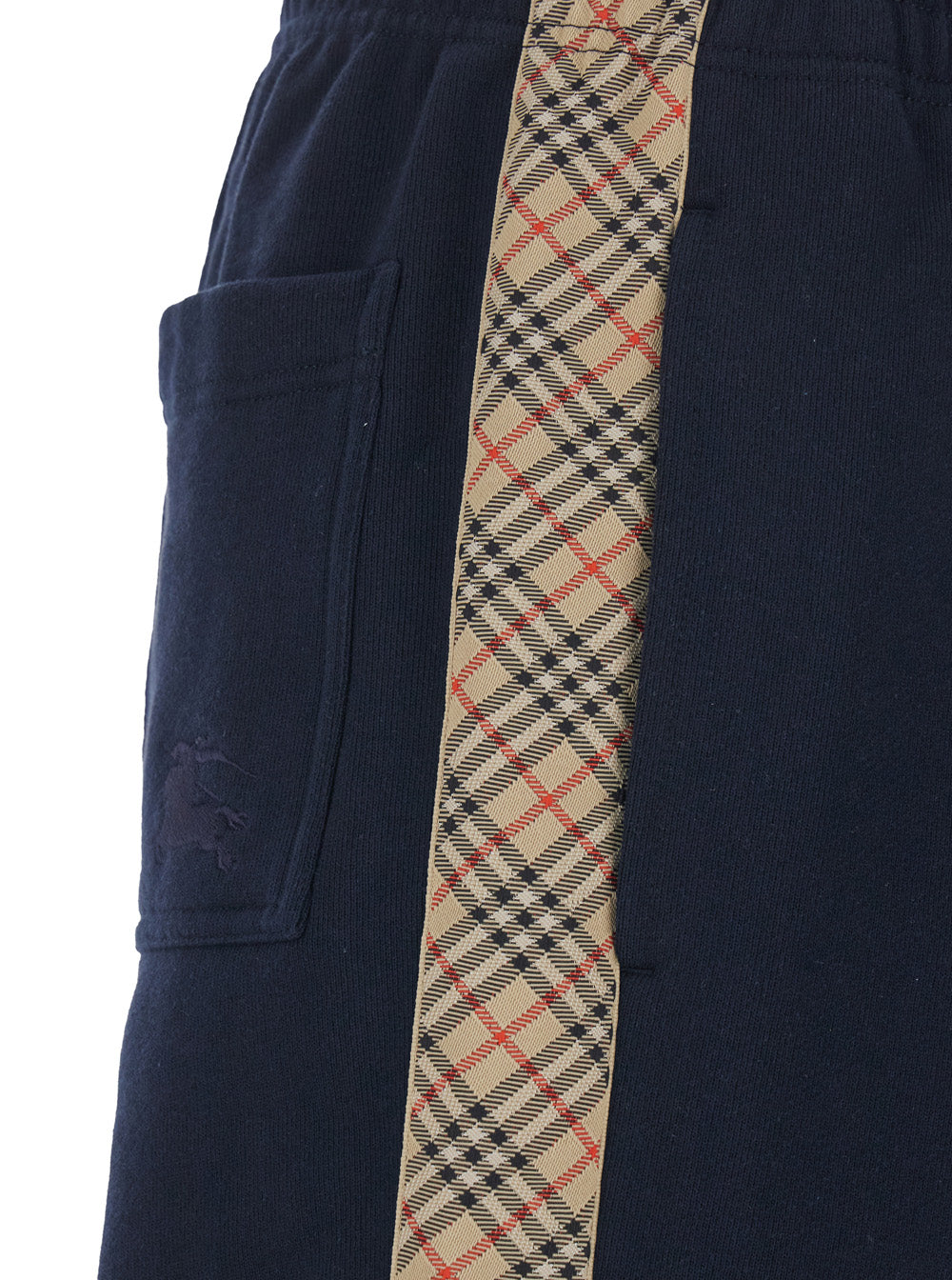 Burberry Men Blue Pants With Elastic Waist And Side Check Motif Stripes In Cotton Man BURBERRY