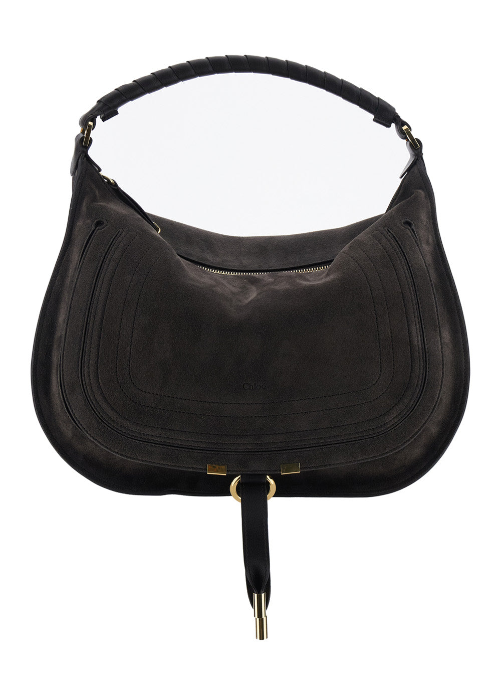Chloé Women 'Marcie Medium' Black Shoulder Bag With Logo Lettering On The Front In Suede Woman CHLOE