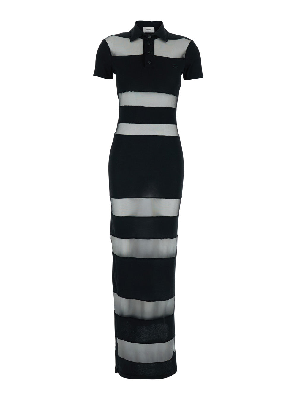 Coperni Women Black Long Dress With Logo Embroidery On The Front And All-Over Stripes In Cotton Blend Woman COPERNI