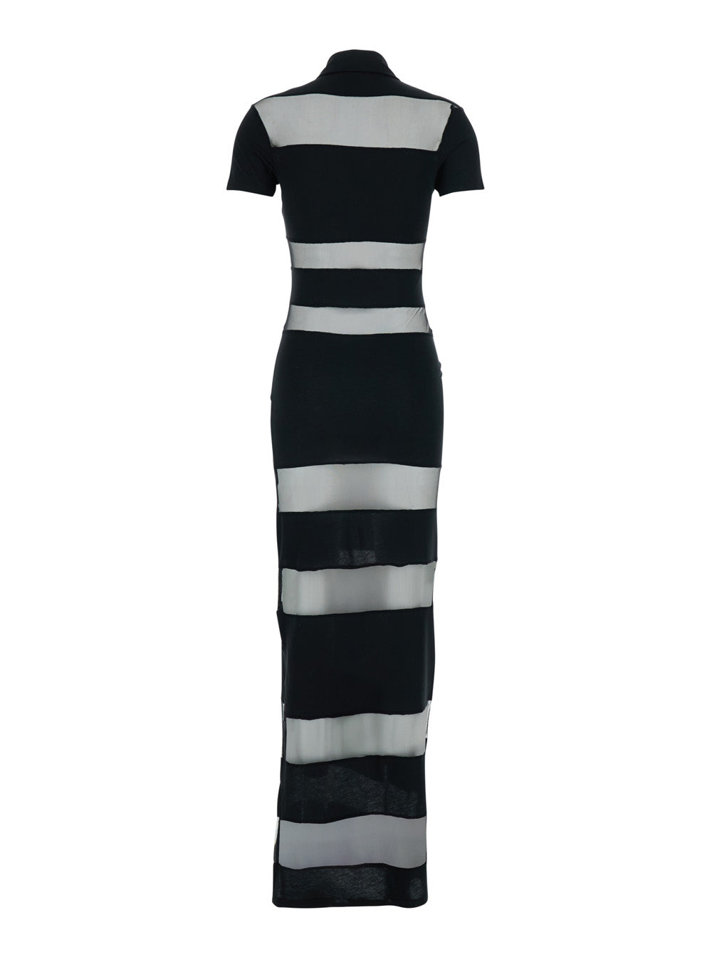 Coperni Women Black Long Dress With Logo Embroidery On The Front And All-Over Stripes In Cotton Blend Woman COPERNI