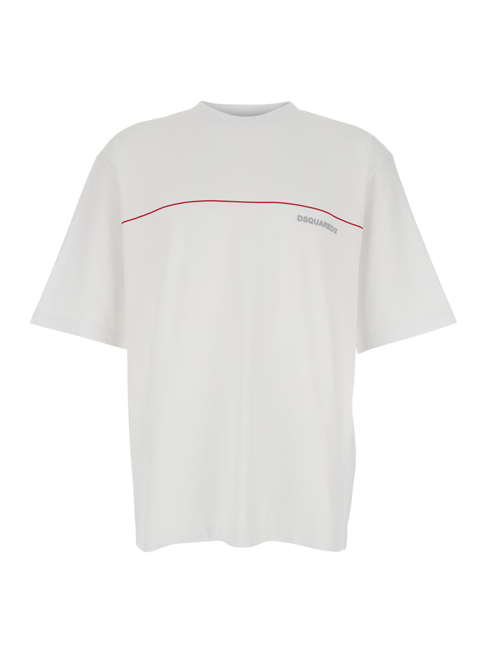 Dsquared2 Men White Crewneck T-Shirt With Logo Lettering On The Front In Cotton Man DSQUARED2