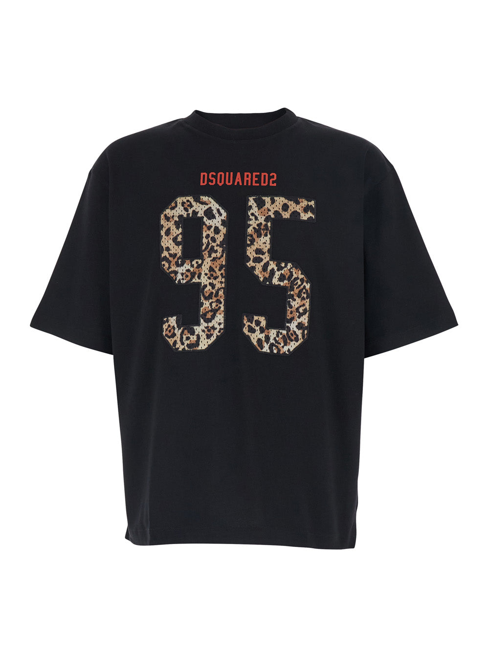 Dsquared2 Men Black Crewneck T-Shirt With Maxi Logo On The Front In Cotton Man DSQUARED2