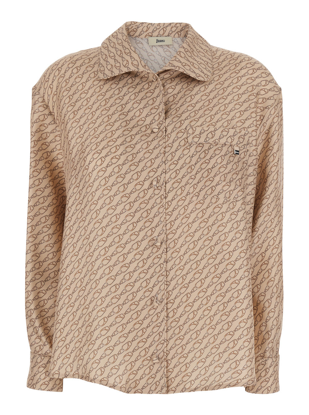 Herno Women Beige Silk Shirt With Wide Collar And All-Over Print Women HERNO