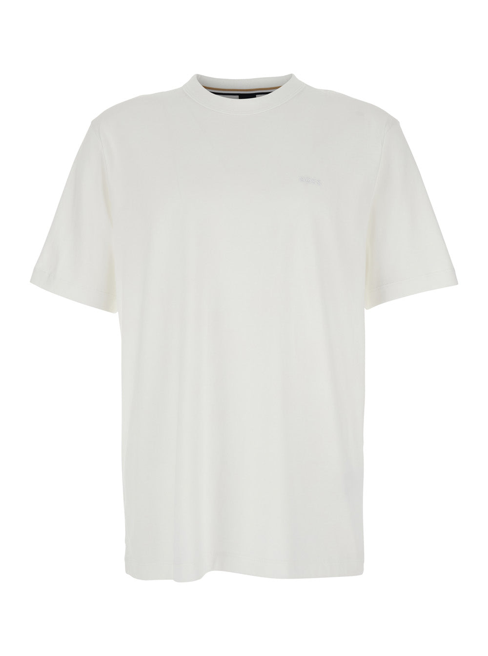 Boss Men White T-Shirt With Logo Lettering Embroidery On The Front In Cotton For Men BOSS