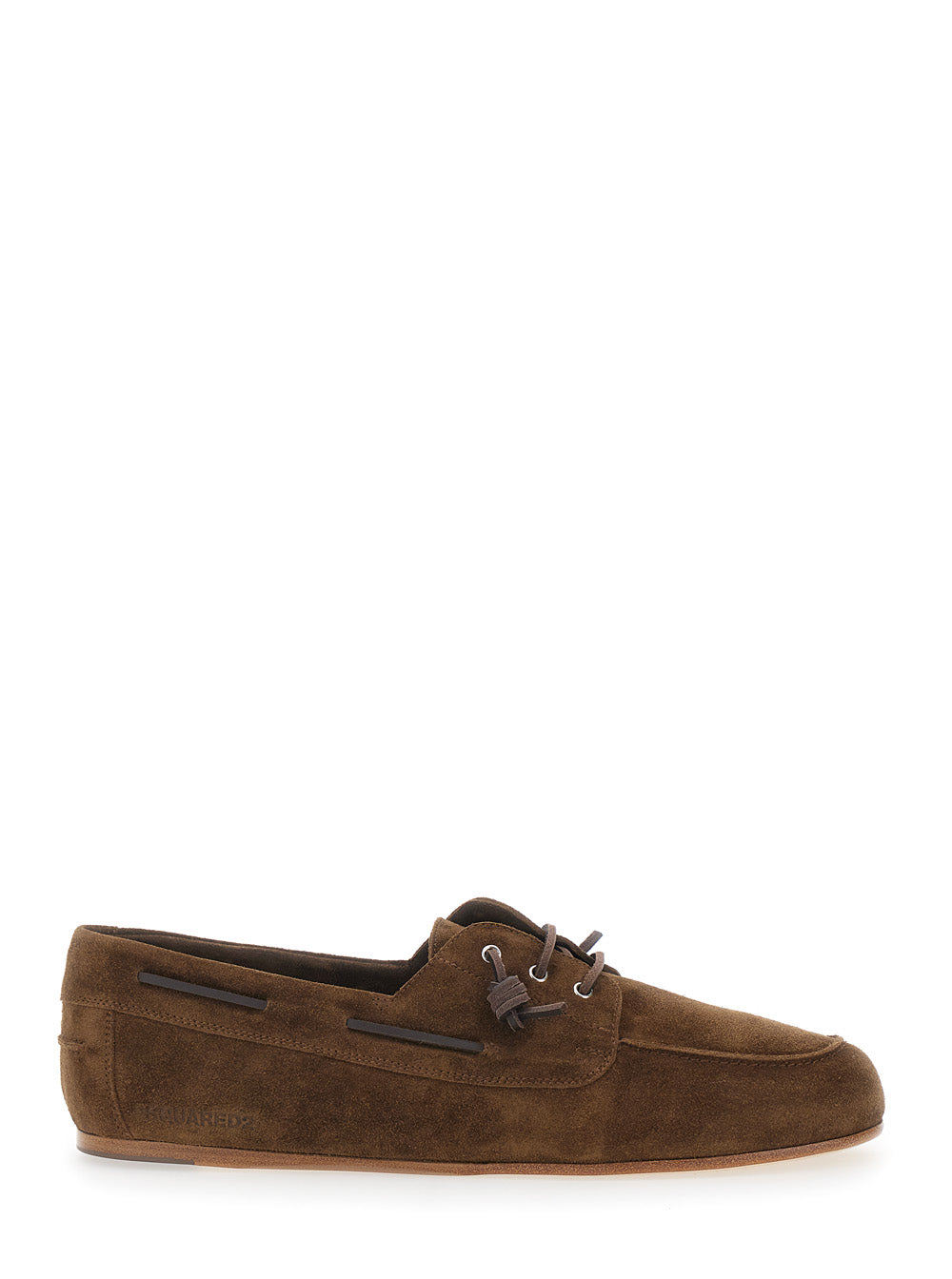 Dsquared2 Men Men's Brown Suede 'Lum0118015035205059' Boat Shoes With Side Lettering Logo DSQUARED2